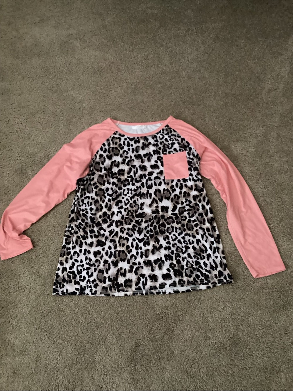 Leopard Print Raglan Top with Pink Sleeves